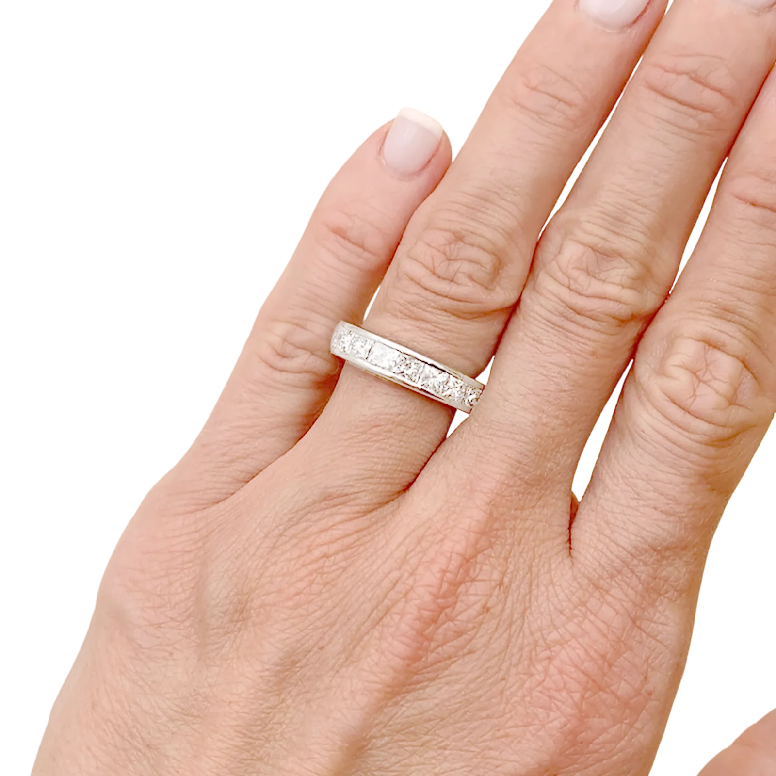 Alliance tour complet, platine, diamants princesse. - Image 6