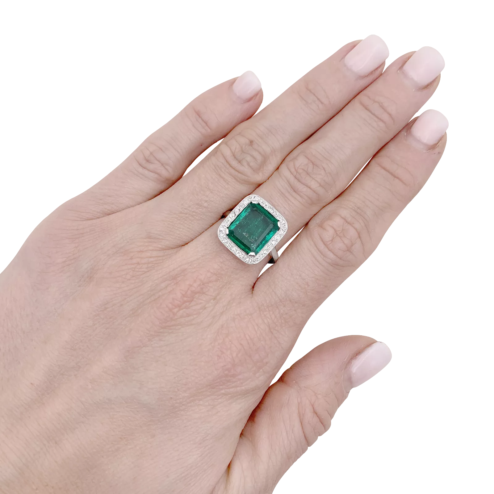 Bague ancienne, émeraude, platine et diamants. - Image 8