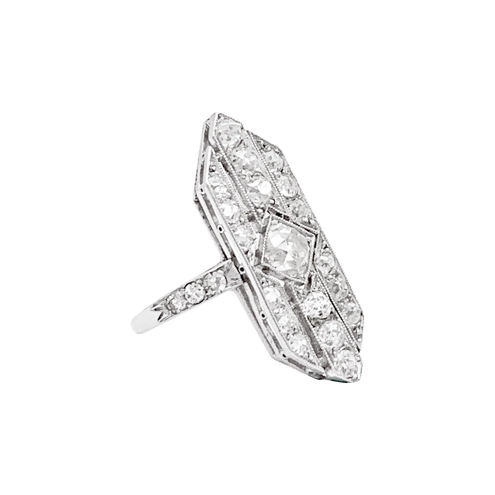 Bague Art Déco, platine et diamants. - Image 2