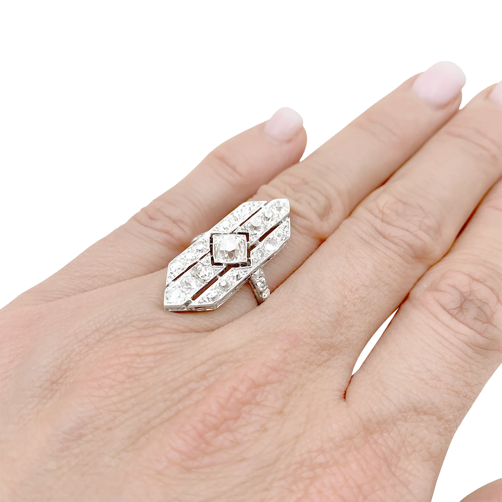 Bague Art Déco, platine et diamants. - Image 7