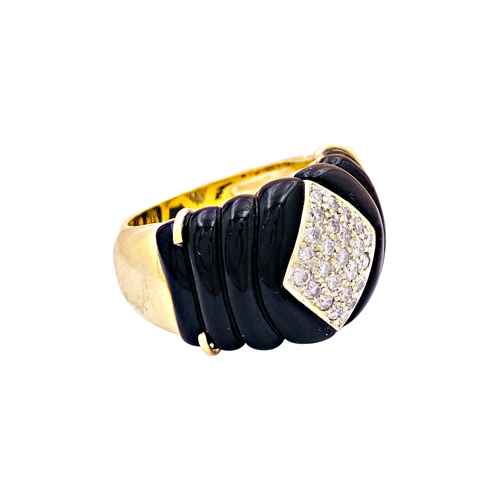 Bague bandeau en or jaune, diamants et onyx. - Image 2