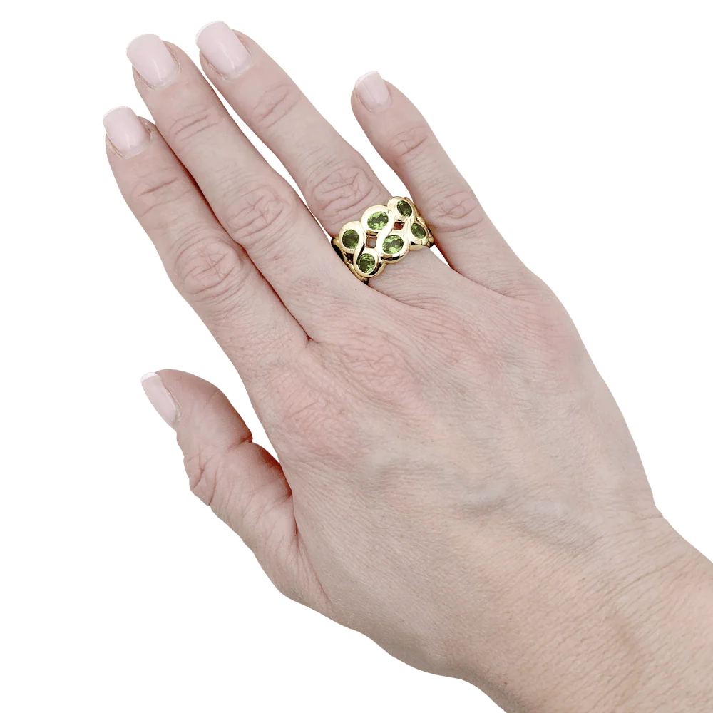 Bague bandeau or jaune et péridots. - Image 6