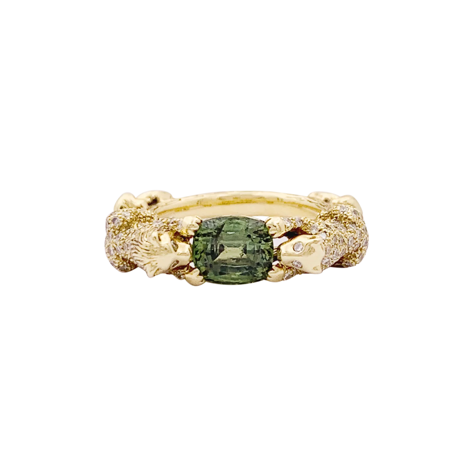 Bague Bibi Van Der Velden "Family Crest Lion" or jaune, diamants, saphir vert. - Image 2