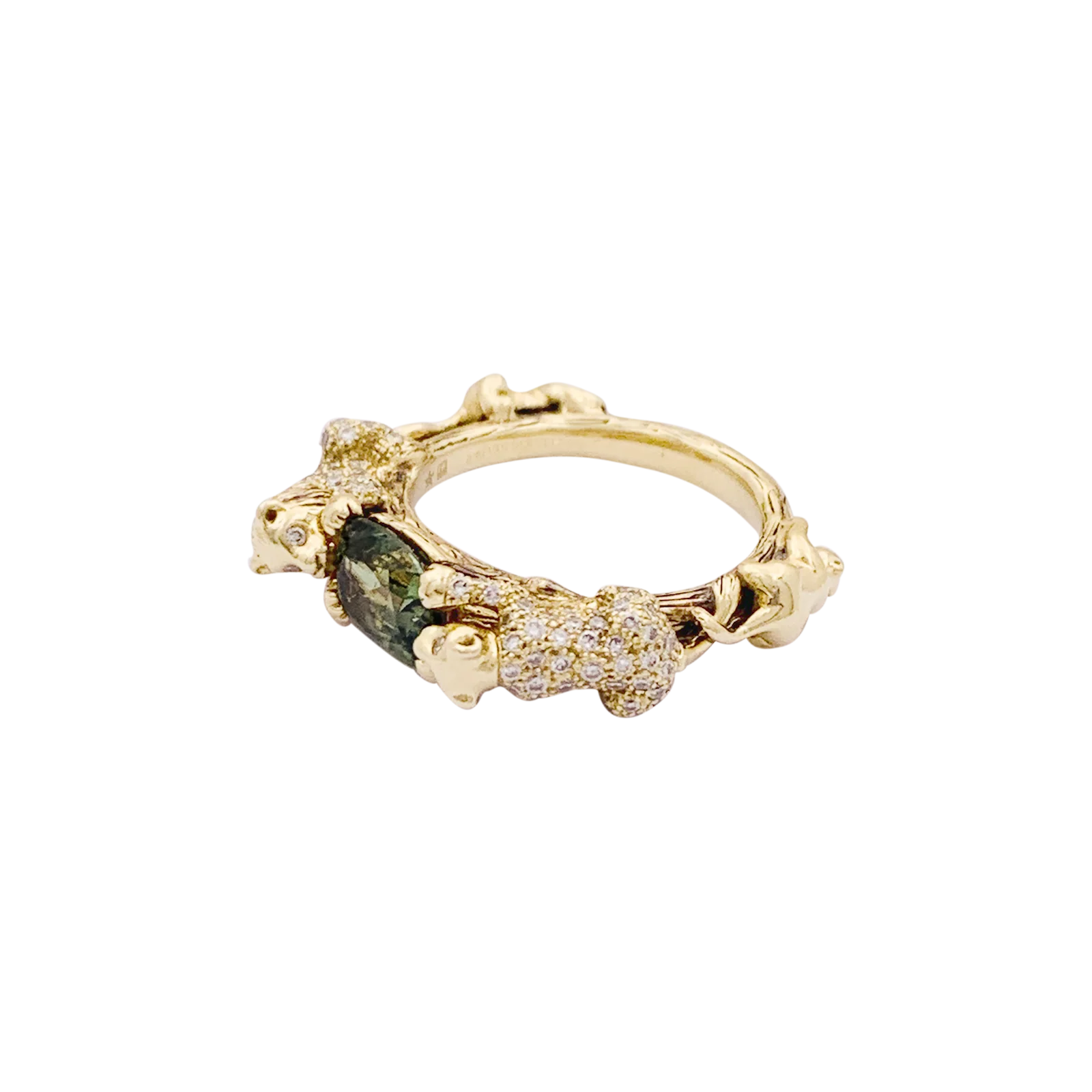 Bague Bibi Van Der Velden "Family Crest Lion" or jaune, diamants, saphir vert. - Image 3