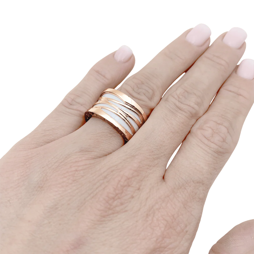 Bague Bulgari “B.Zero1 Zaha Hadid" en or rose et céramique blanche. - Image 6