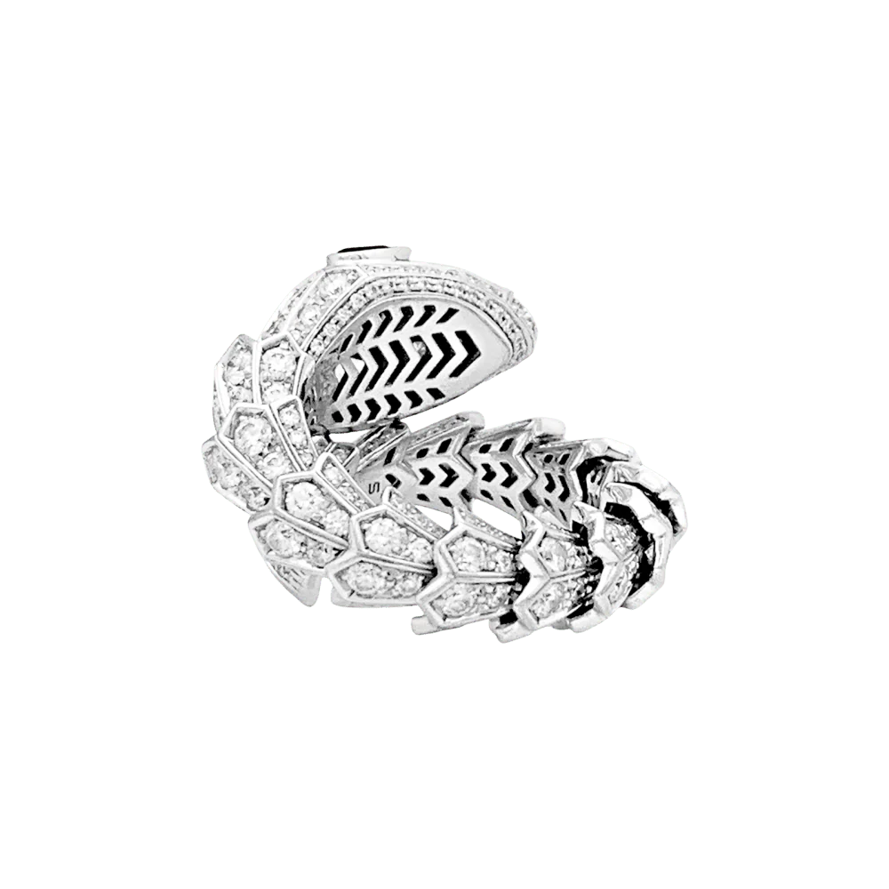 Bague BULGARI "Serpenti", en or blanc, diamants et émeraudes. - Image 3