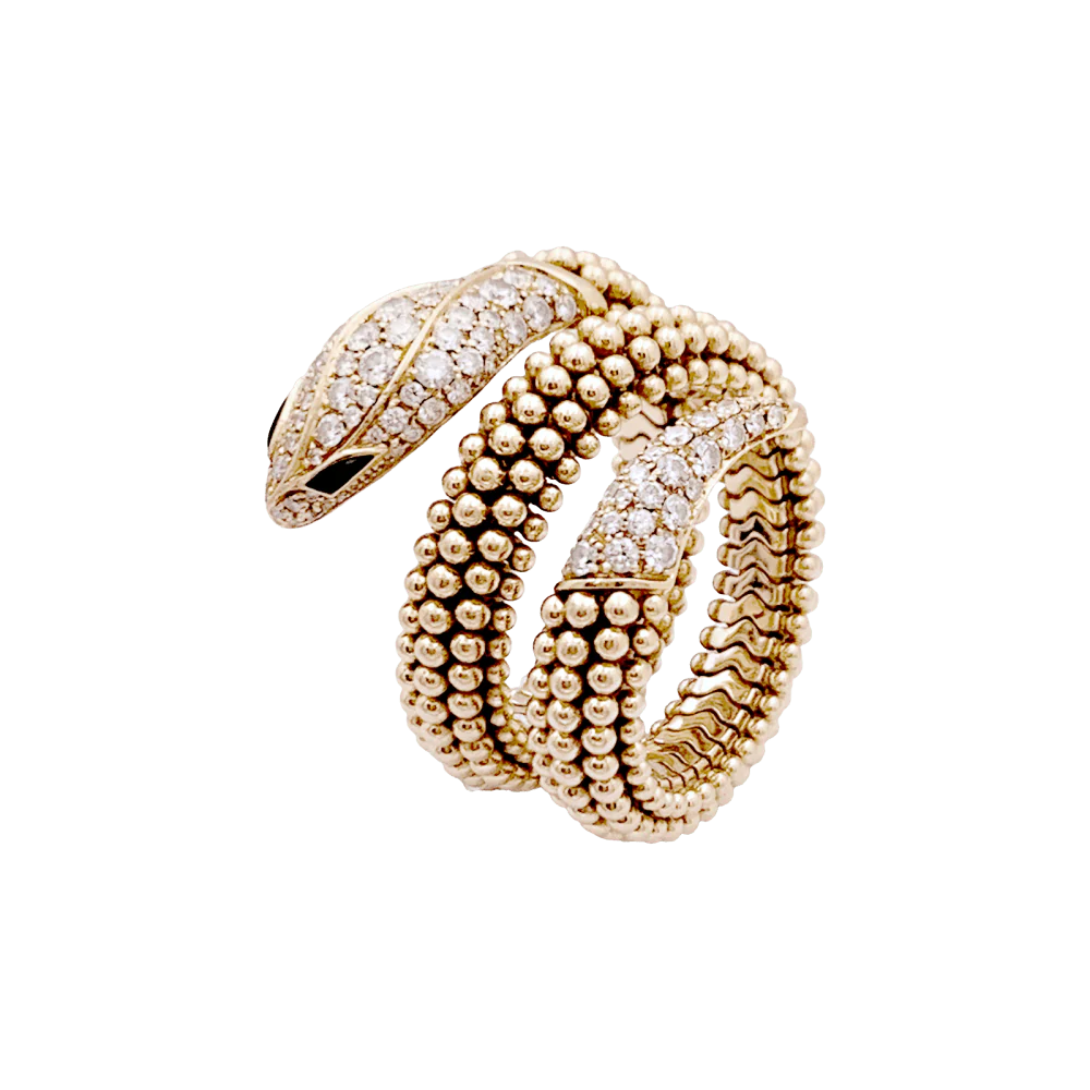 Bague Bulgari, "Serpenti" or rose, diamants et onyx. - Image 3