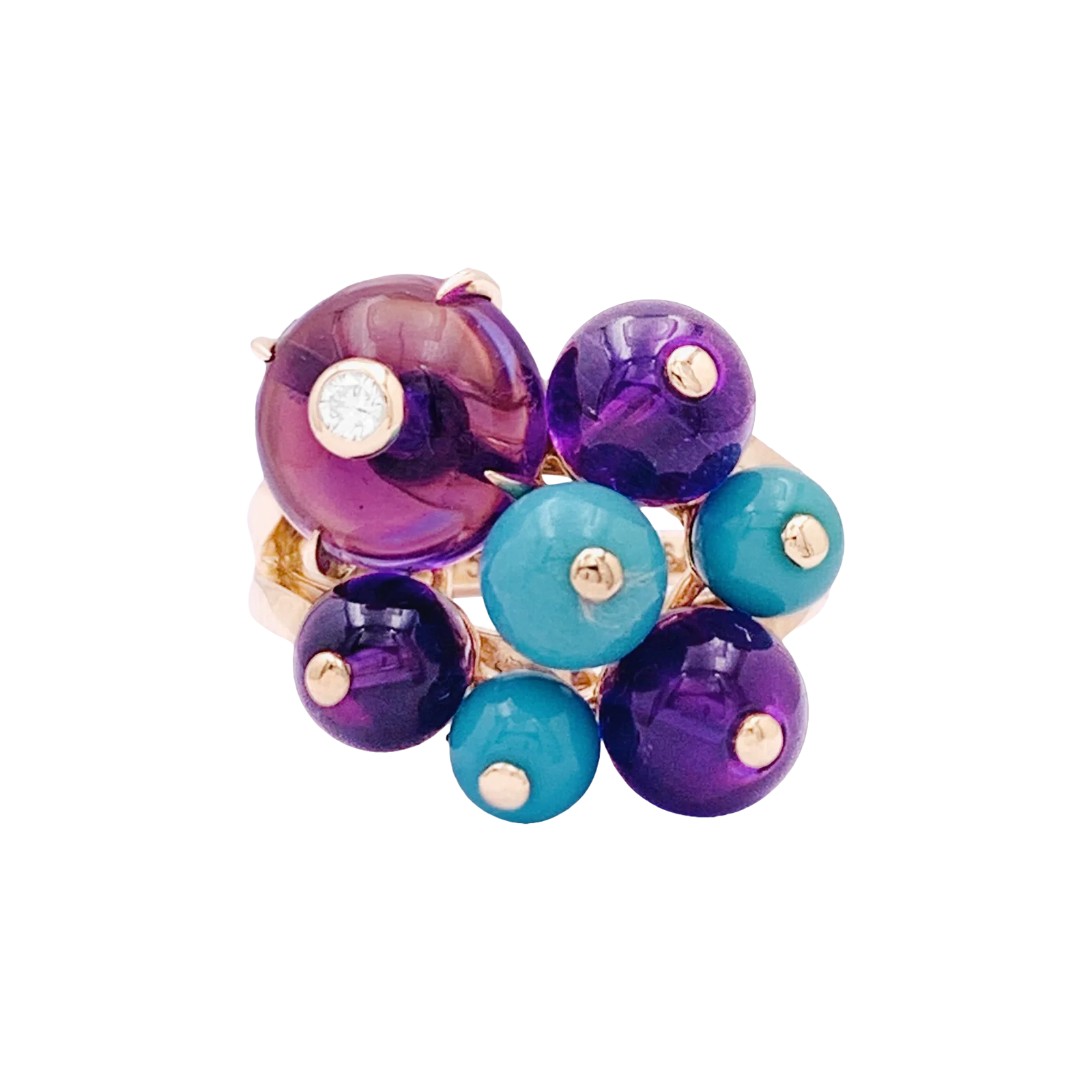 Bague Cartier, "Délices de Goa", or rose, diamant, turquoises, améthystes.