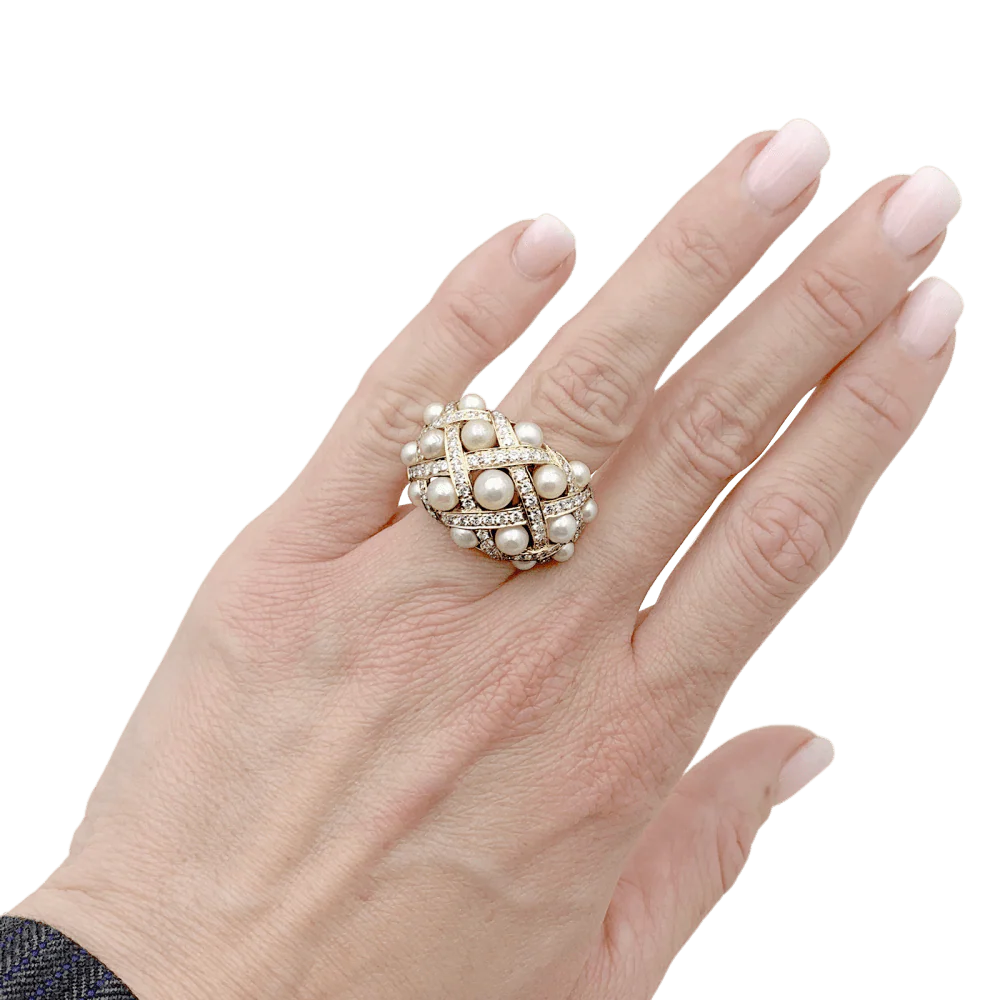 Bague Chanel, "Baroque", or jaune, diamants et perles. - Image 4