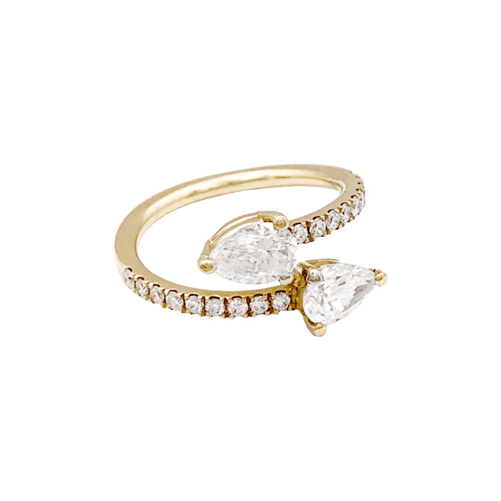 Bague croisée, or jaune, diamants poire et brillants. - Image 3