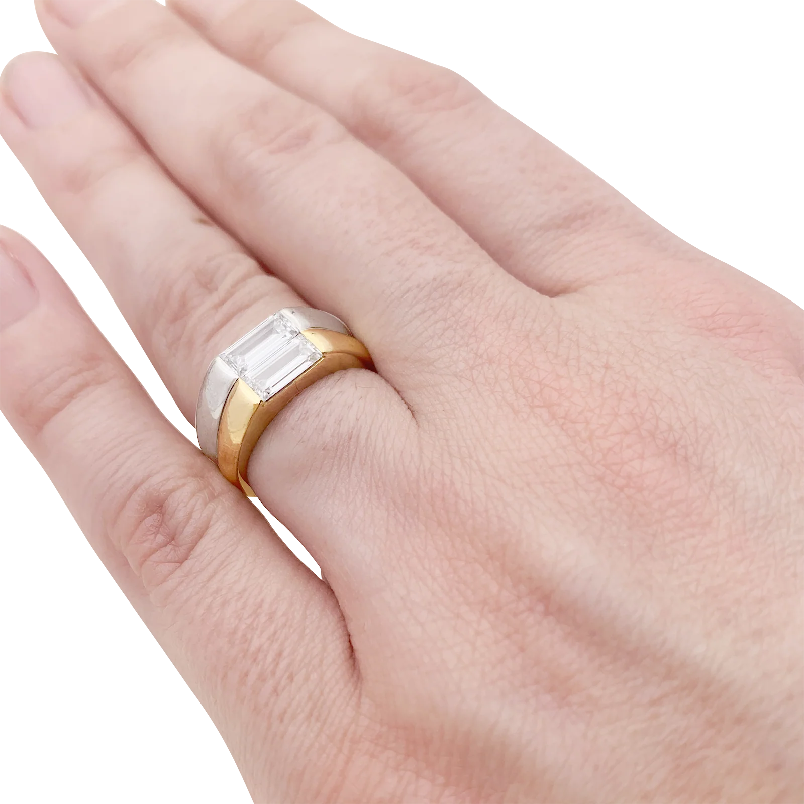 Bague deux ors, diamants baguette. - Image 5