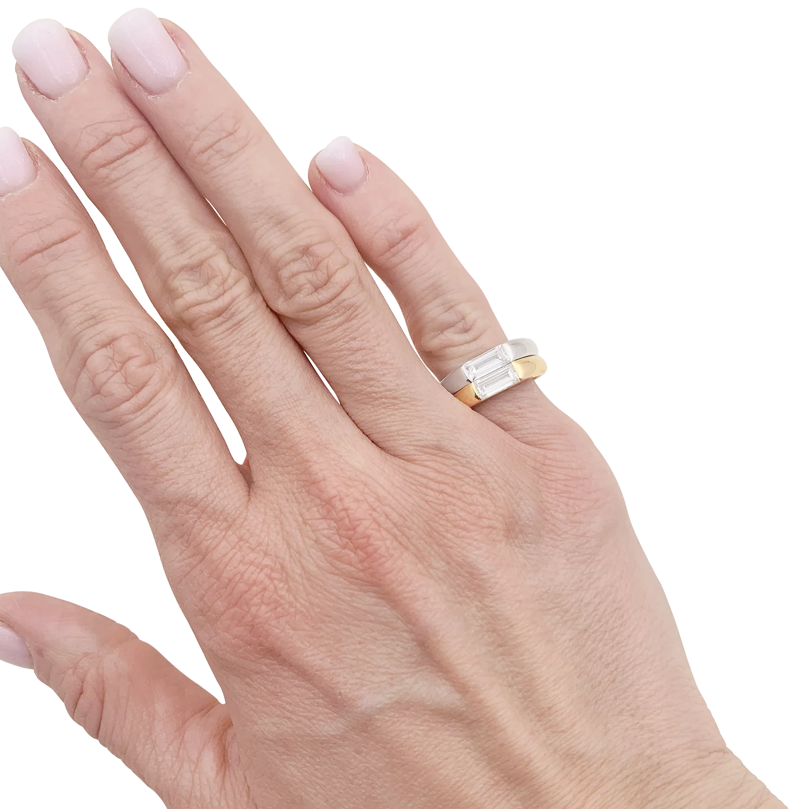 Bague deux ors, diamants baguette. - Image 7