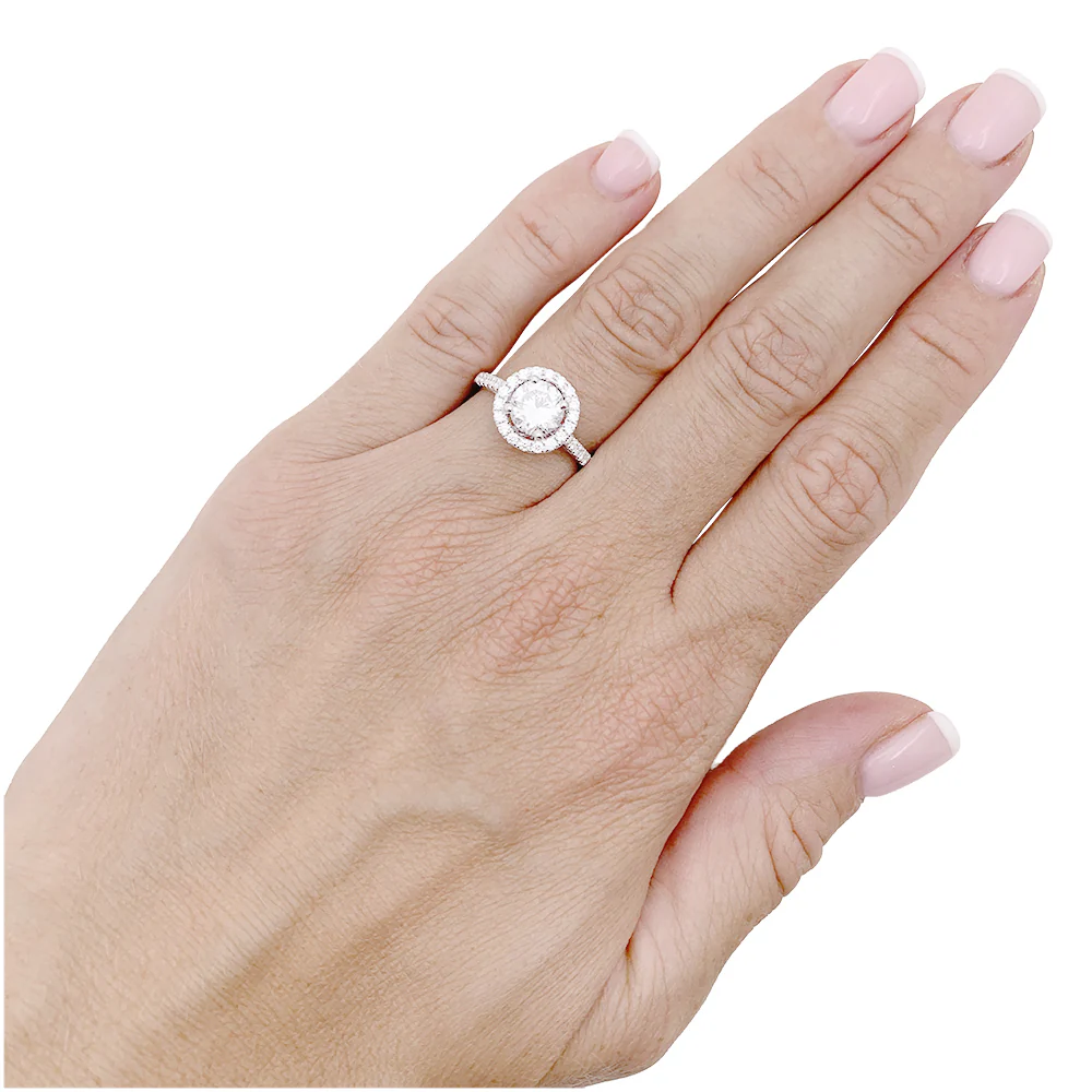 Bague diamant 1,26 ct à entourage, or blanc. - Image 7