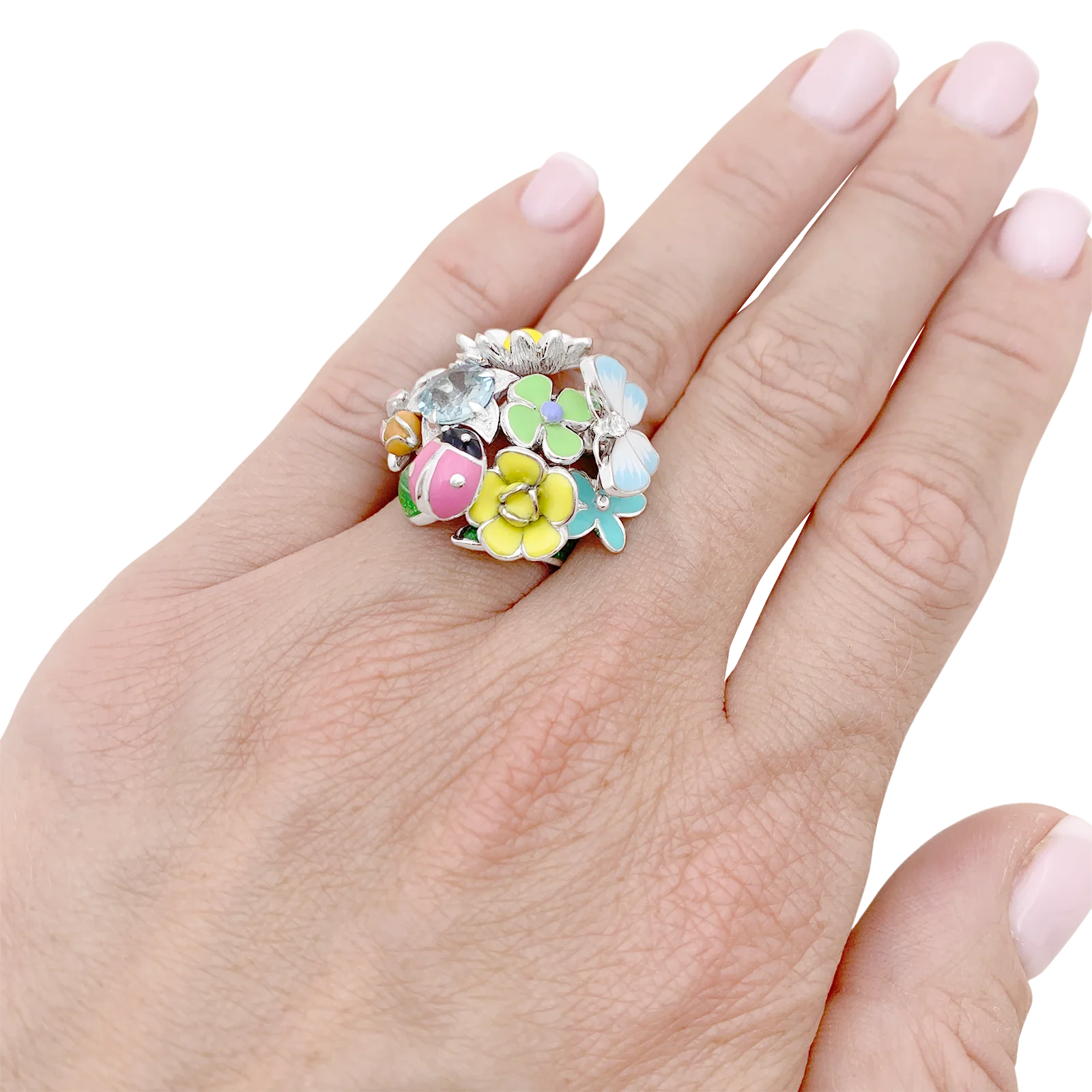 Bague Dior, "Diorette", or blanc, émail, aigue-marine et diamant. - Image 6