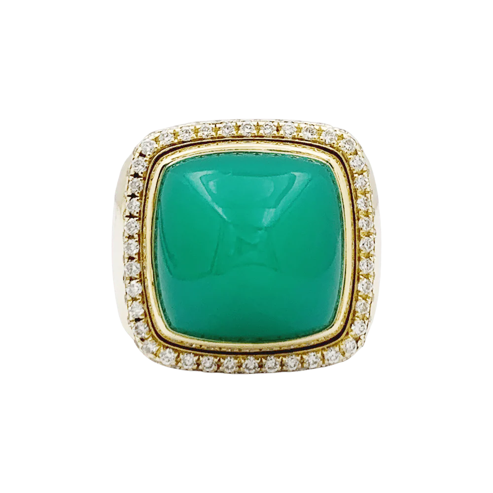 Bague FRED, "PAIN DE SUCRE", or rose 750/000, chrysoprase, diamants.