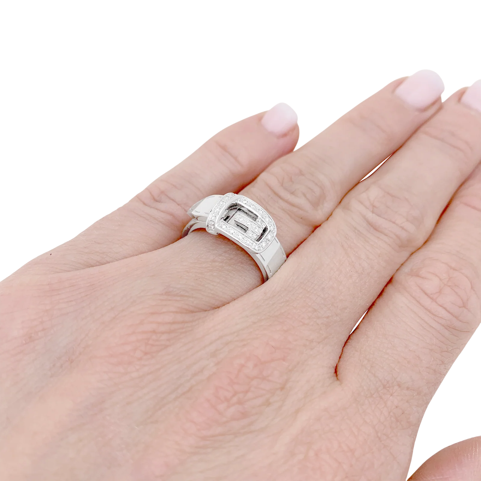 Bague Gucci "Ceinture" or blanc, diamants. - Image 5