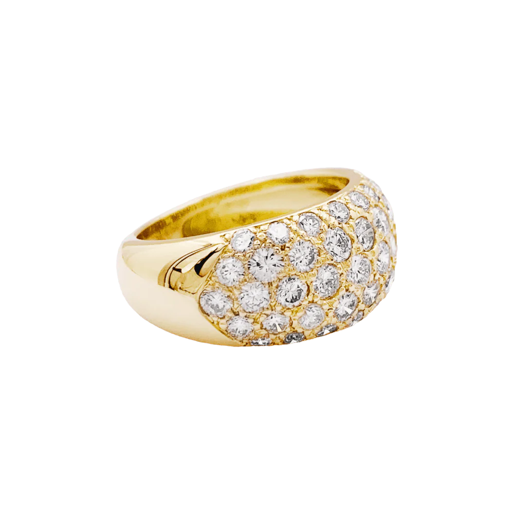 Bague jonc bombé en or jaune et diamants. - Image 2