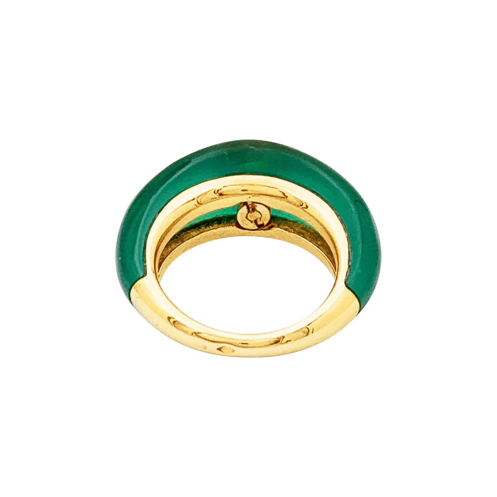 Bague jonc bombé, or jaune, chrysoprase et diamant. - Image 4