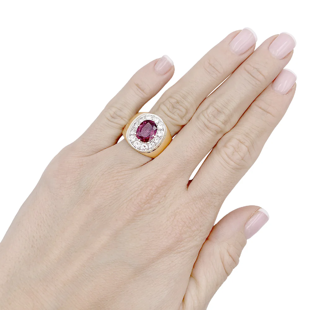 Bague jonc, or jaune, or blanc, rubis et diamants. - Image 6