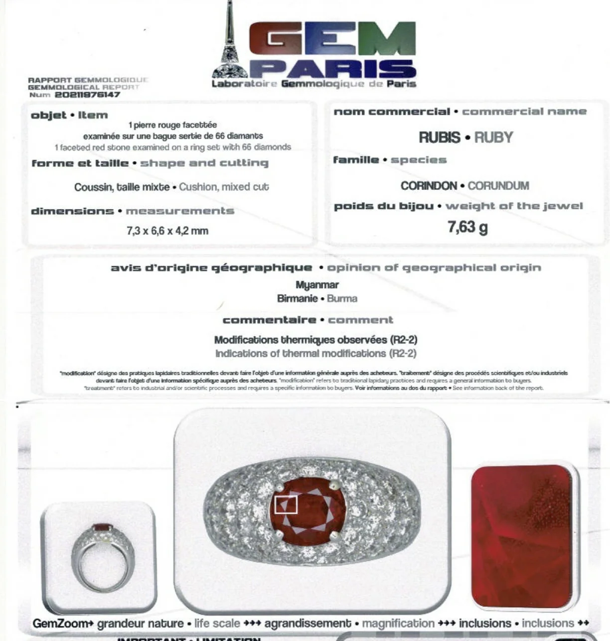 Bague jonc pavage diamant, rubis 1,78 carats. - Image 11