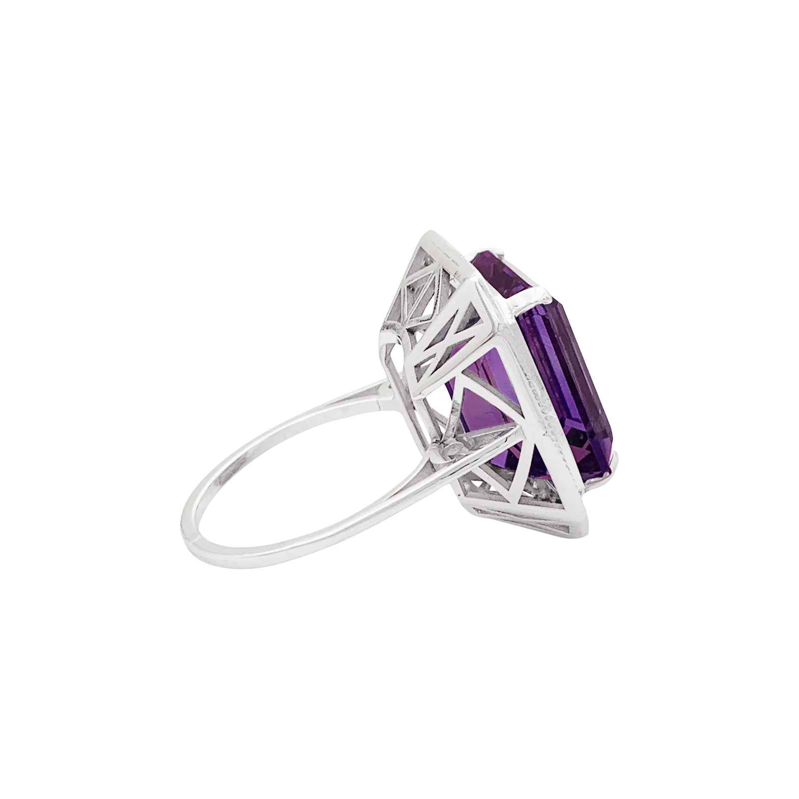 Bague or blanc, diamants, améthyste. - Image 3