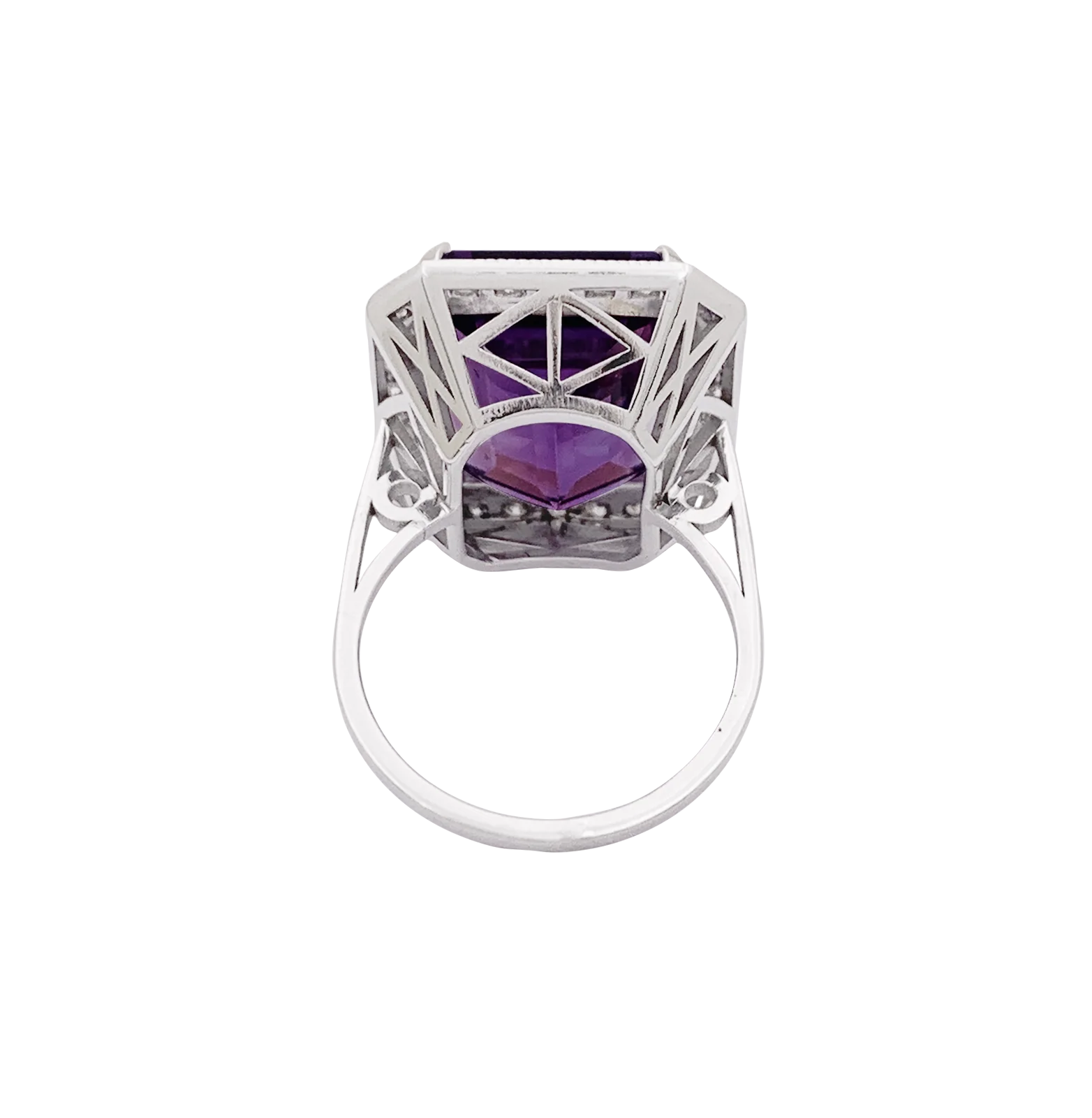 Bague or blanc, diamants, améthyste. - Image 4