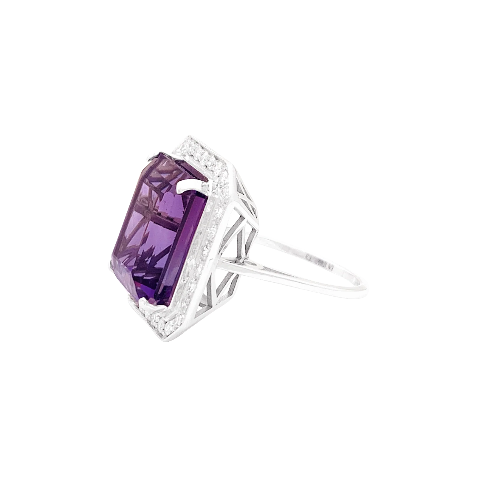 Bague or blanc, diamants, améthyste. - Image 5