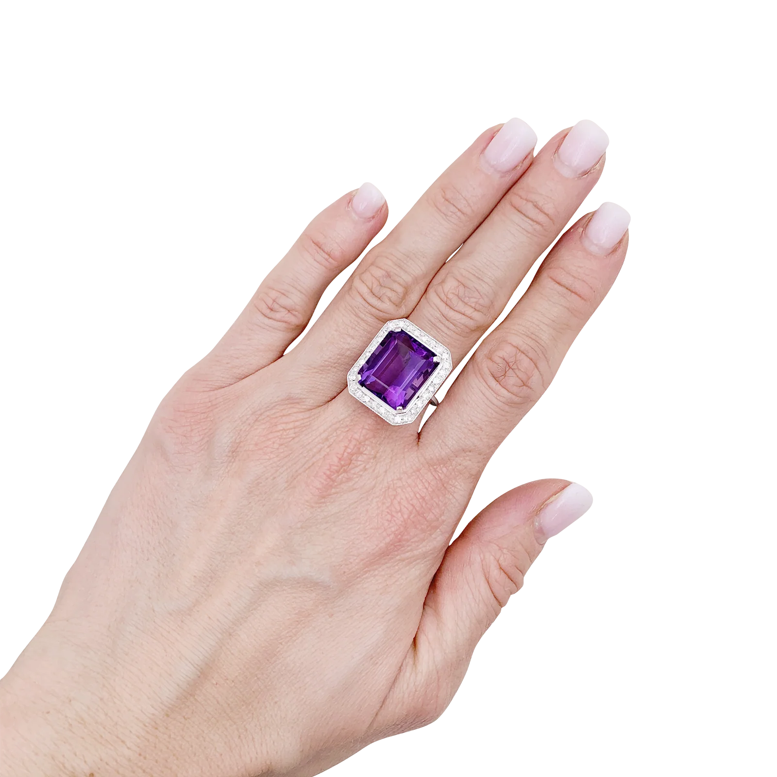 Bague or blanc, diamants, améthyste. - Image 6