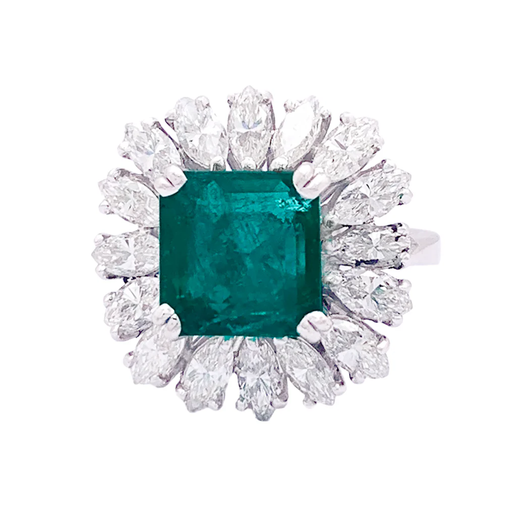 Bague or blanc, diamants, émeraude. - Image 5