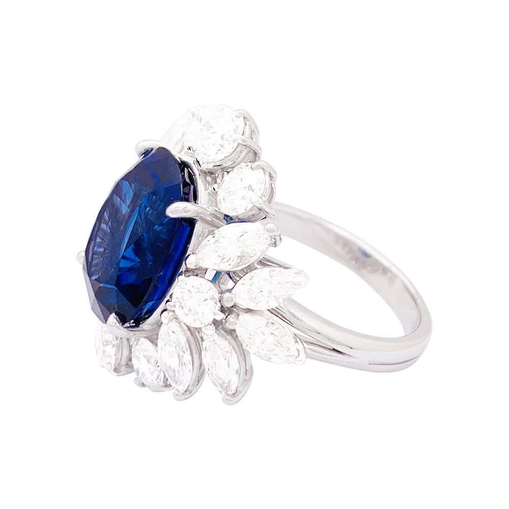 Bague or blanc, diamants, saphir. - Image 2