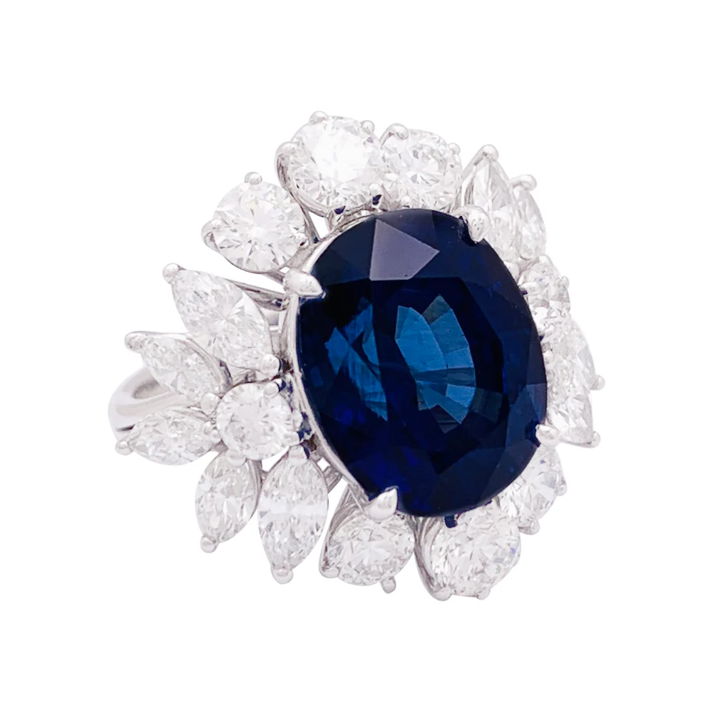 Bague or blanc, diamants, saphir. - Image 3