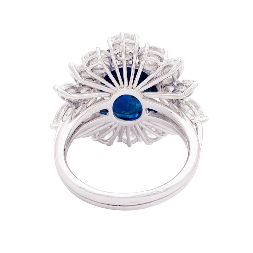 Bague or blanc, diamants, saphir. - Image 4