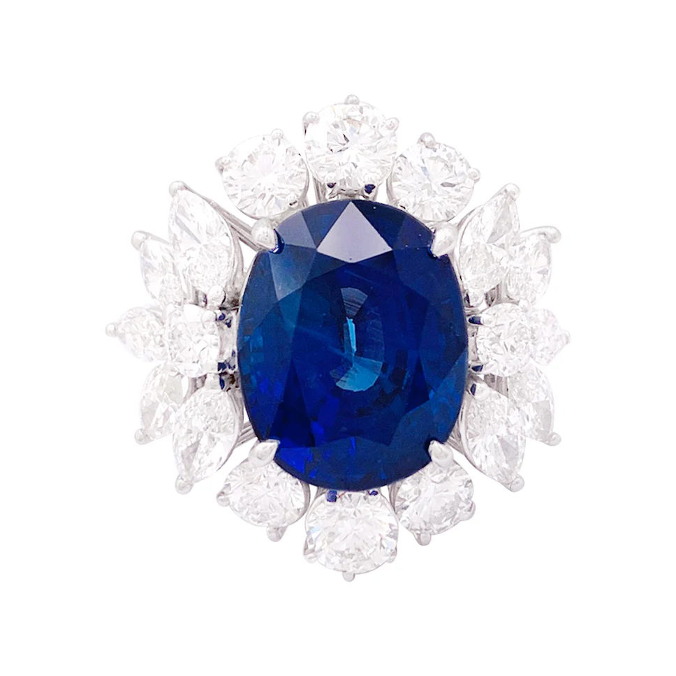 Bague or blanc, diamants, saphir. - Image 5