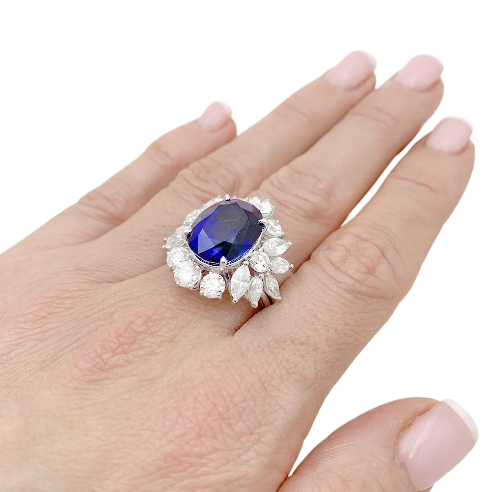Bague or blanc, diamants, saphir. - Image 8