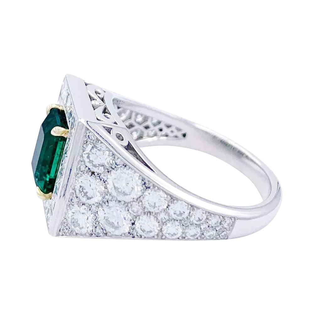 Bague, or blanc, platine, émeraude, diamants. - Image 2
