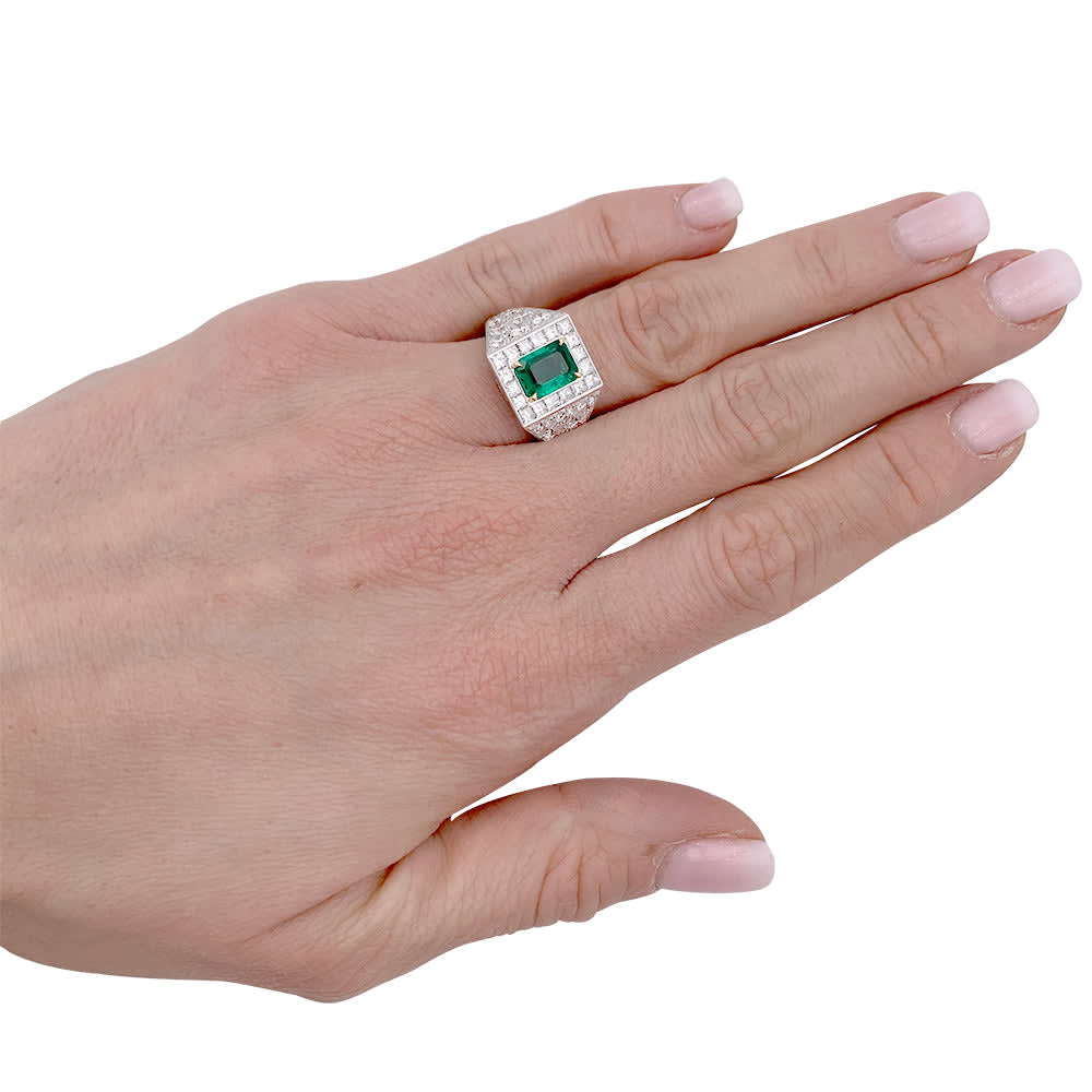 Bague, or blanc, platine, émeraude, diamants. - Image 7