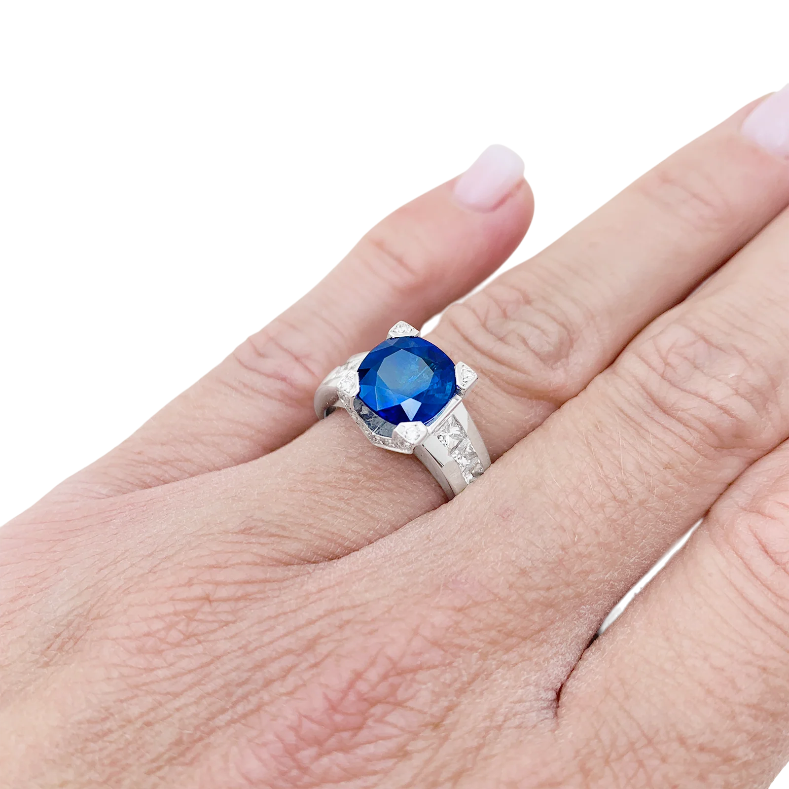 Bague or blanc, saphir, diamants. - Image 5