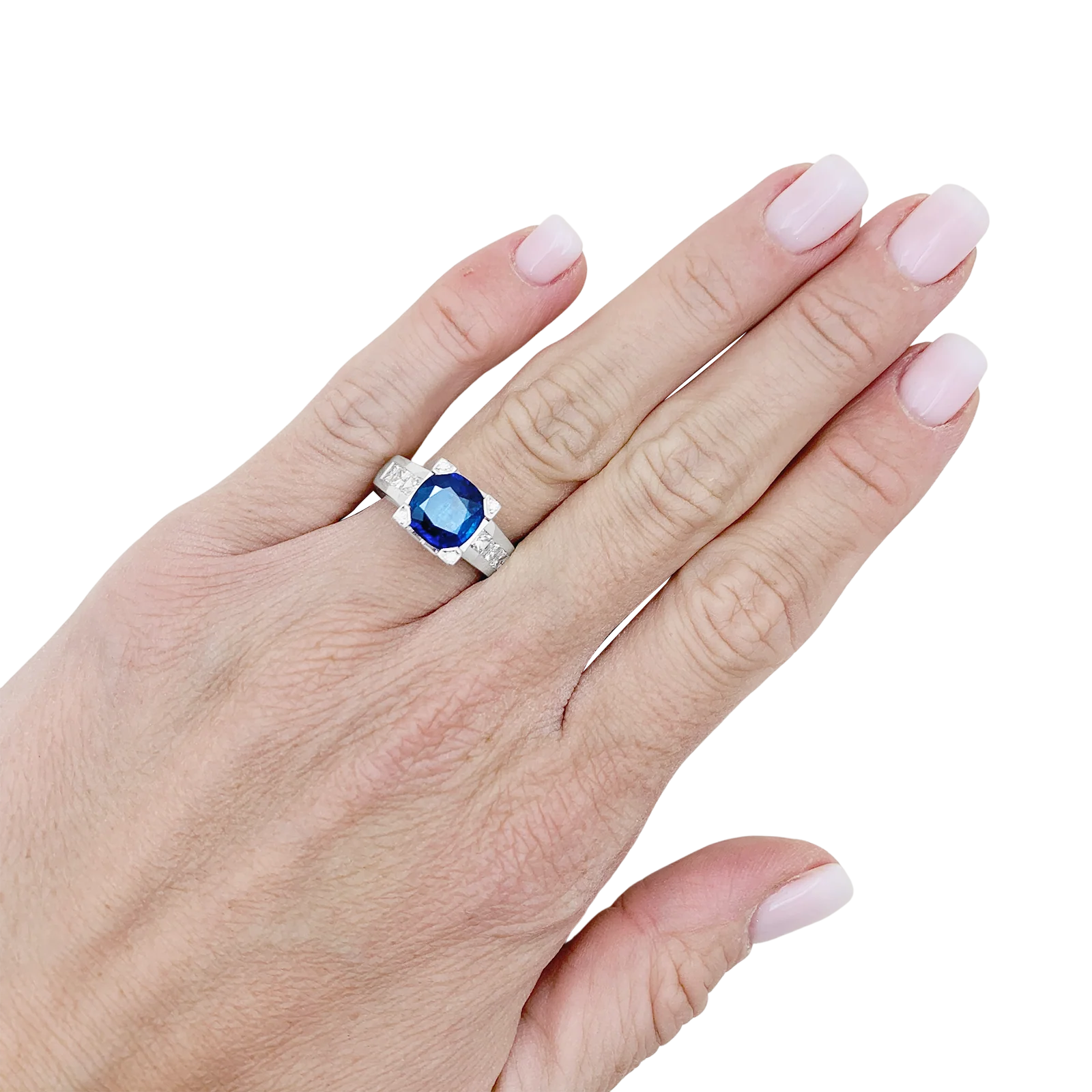 Bague or blanc, saphir, diamants. - Image 6