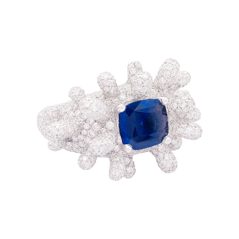 Bague or blanc, saphir et diamants. - Image 4
