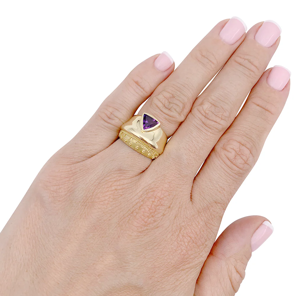 Bague or jaune, améthyste. - Image 7