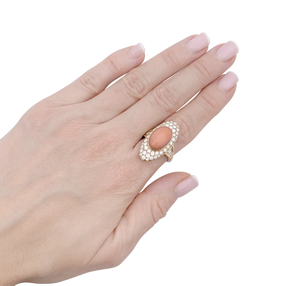Bague, or jaune, corail peau d'ange et diamants - Image 6