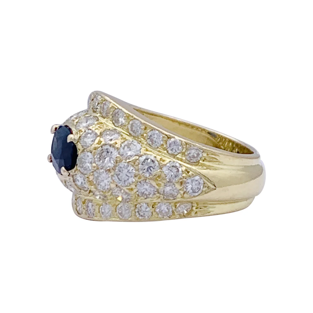 Bague or jaune, diamants et saphir. - Image 2