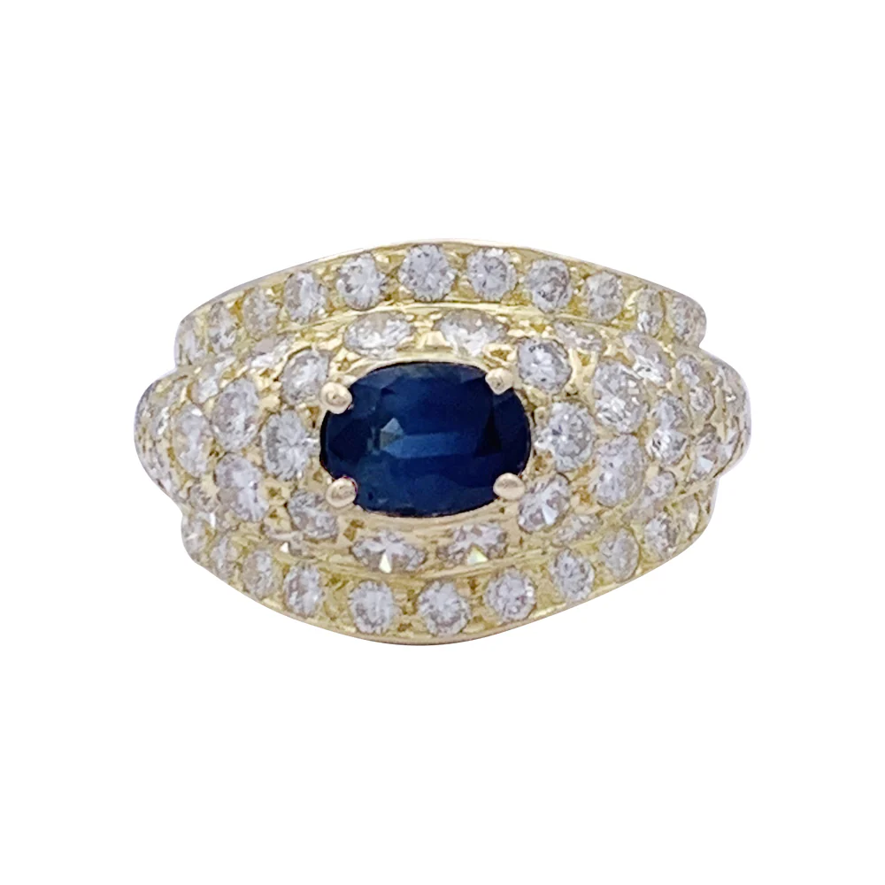 Bague or jaune, diamants et saphir. - Image 4