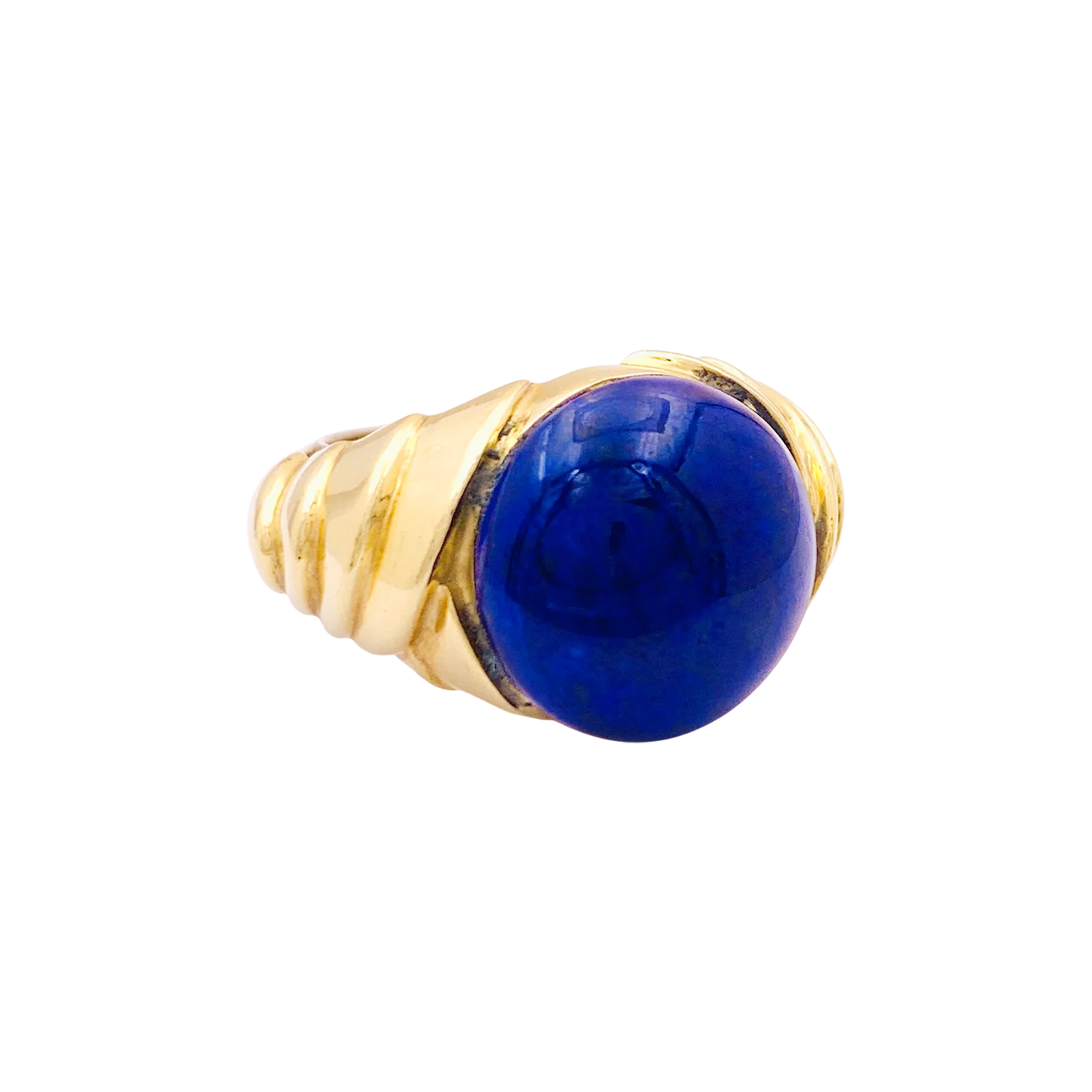 Bague or jaune et cabochon de lapis-lazuli. - Image 2