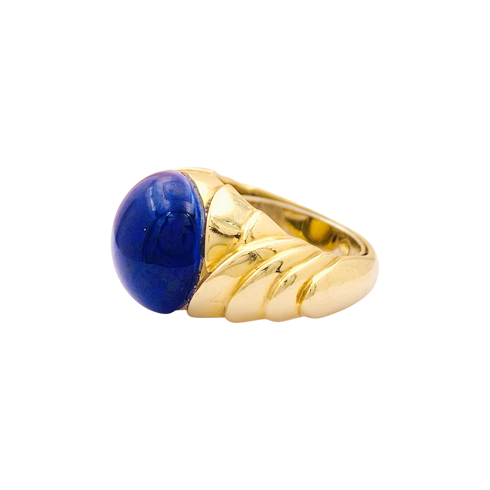 Bague or jaune et cabochon de lapis-lazuli. - Image 3