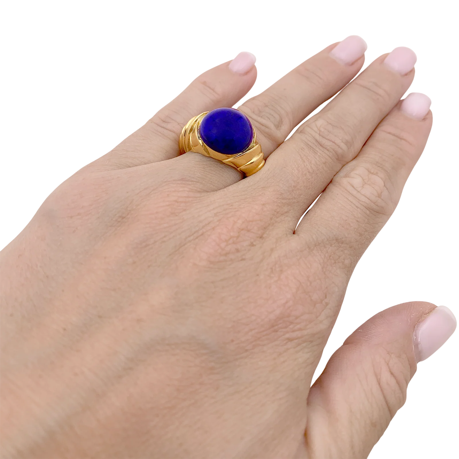Bague or jaune et cabochon de lapis-lazuli. - Image 4