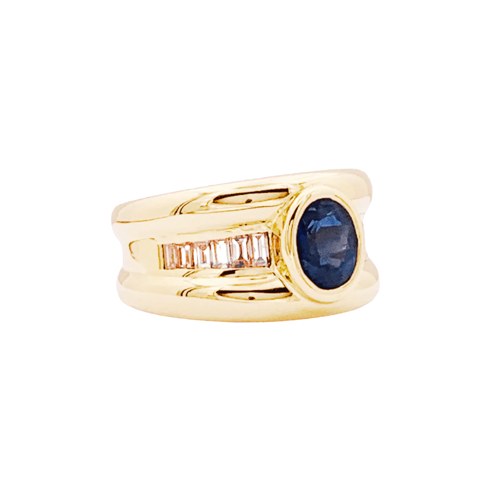 Bague or jaune, saphir et diamants. - Image 3