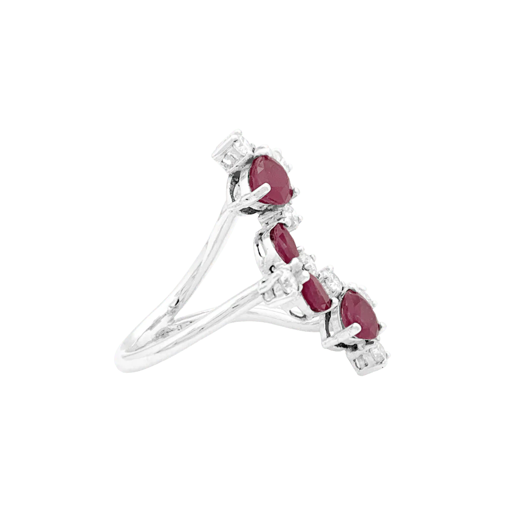 Bague ouverte, or blanc, rubis et diamants. - Image 3