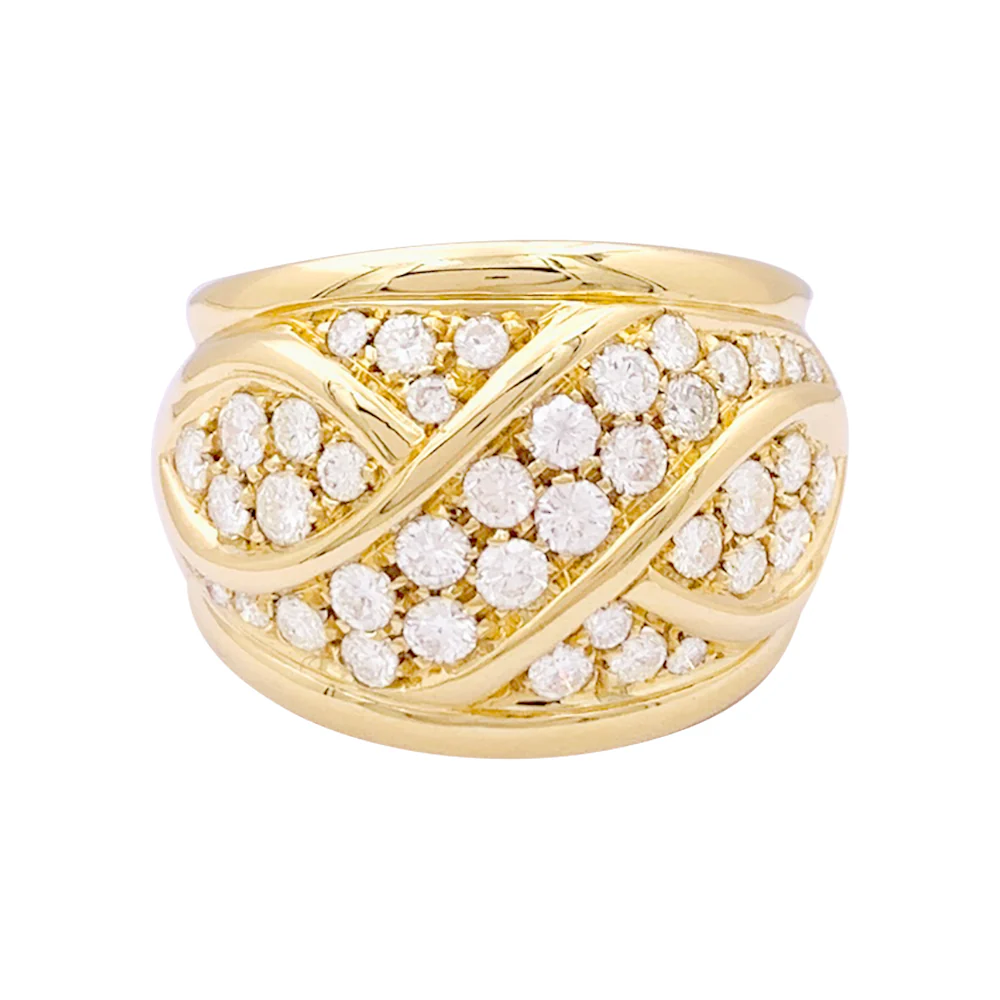 Bague pavage or jaune, diamants. - Image 2