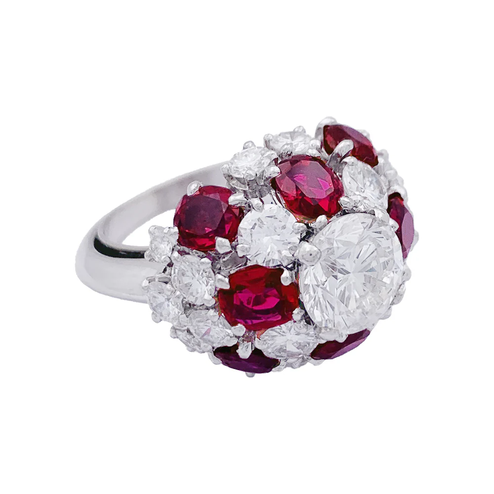 Bague platine, diamants, rubis. - Image 4